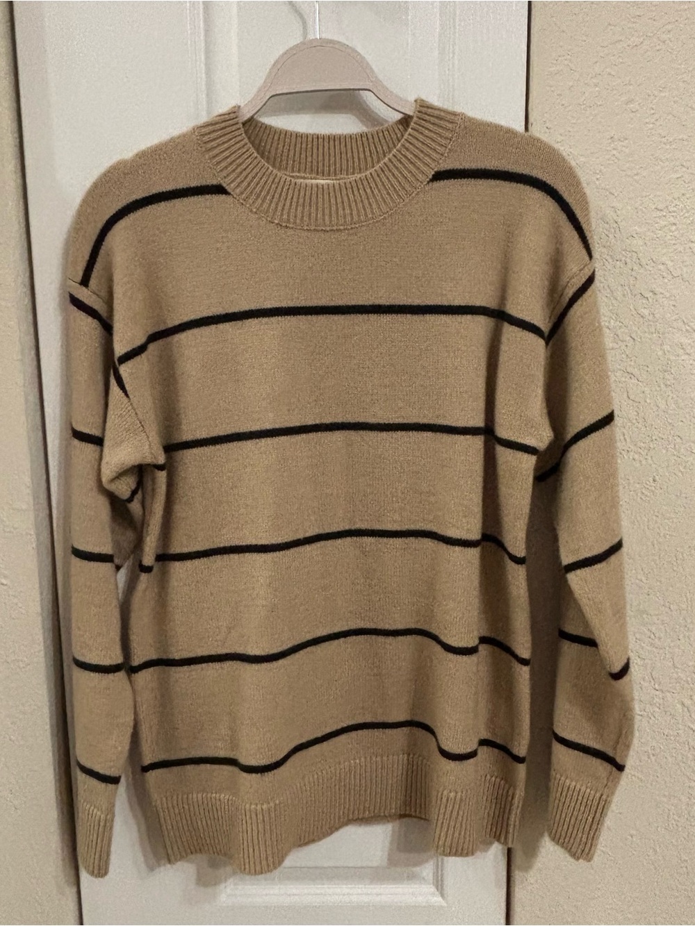 La Miel Women’s Beige Stripe Crewneck Sweater